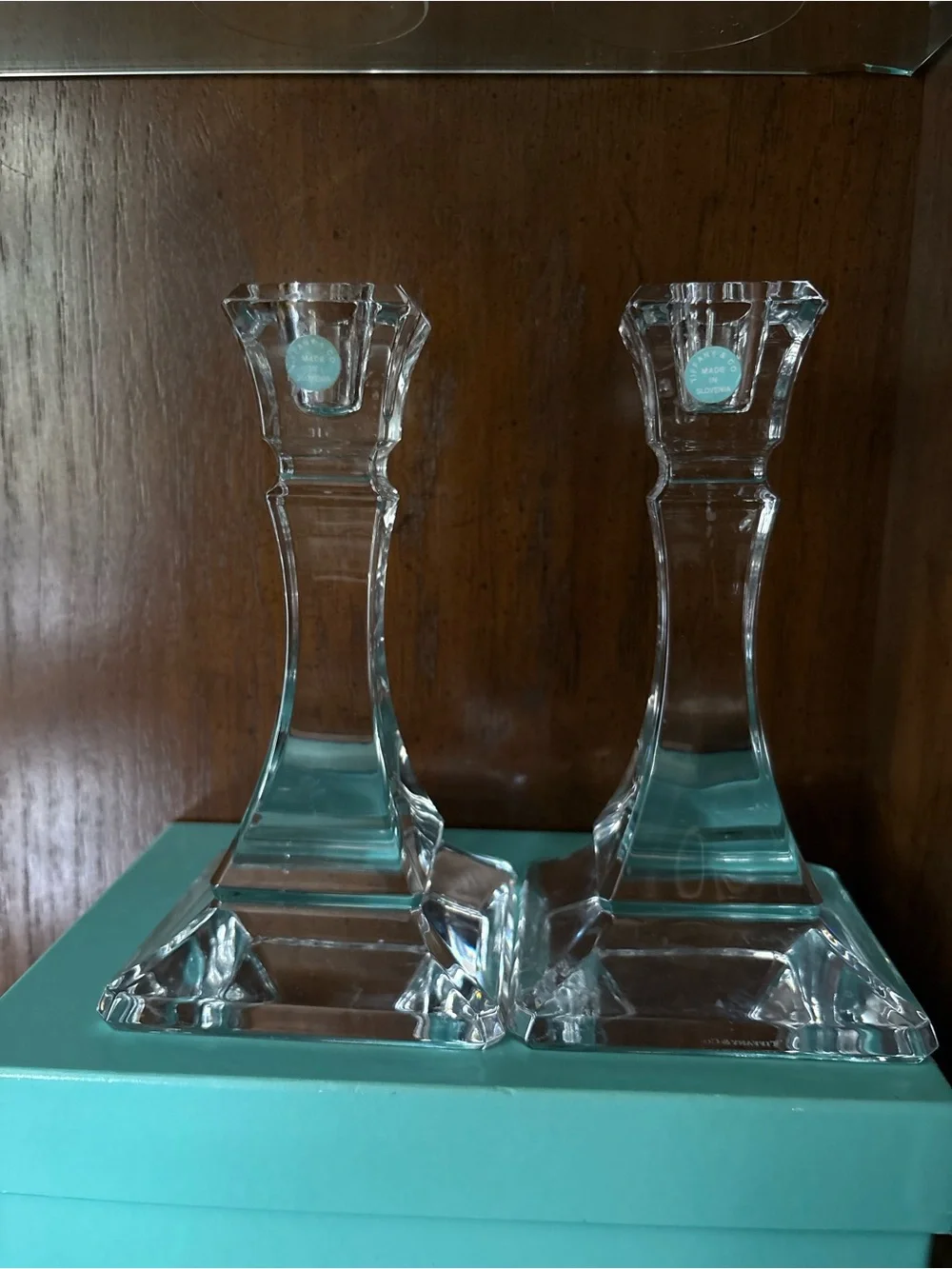 Tiffany & Co. Crystal Candlestick Pair Made In Slovenia